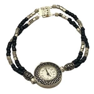 Charming Womens Watch 24mm and Decorative Bracelet New Battery Silver Black Tone